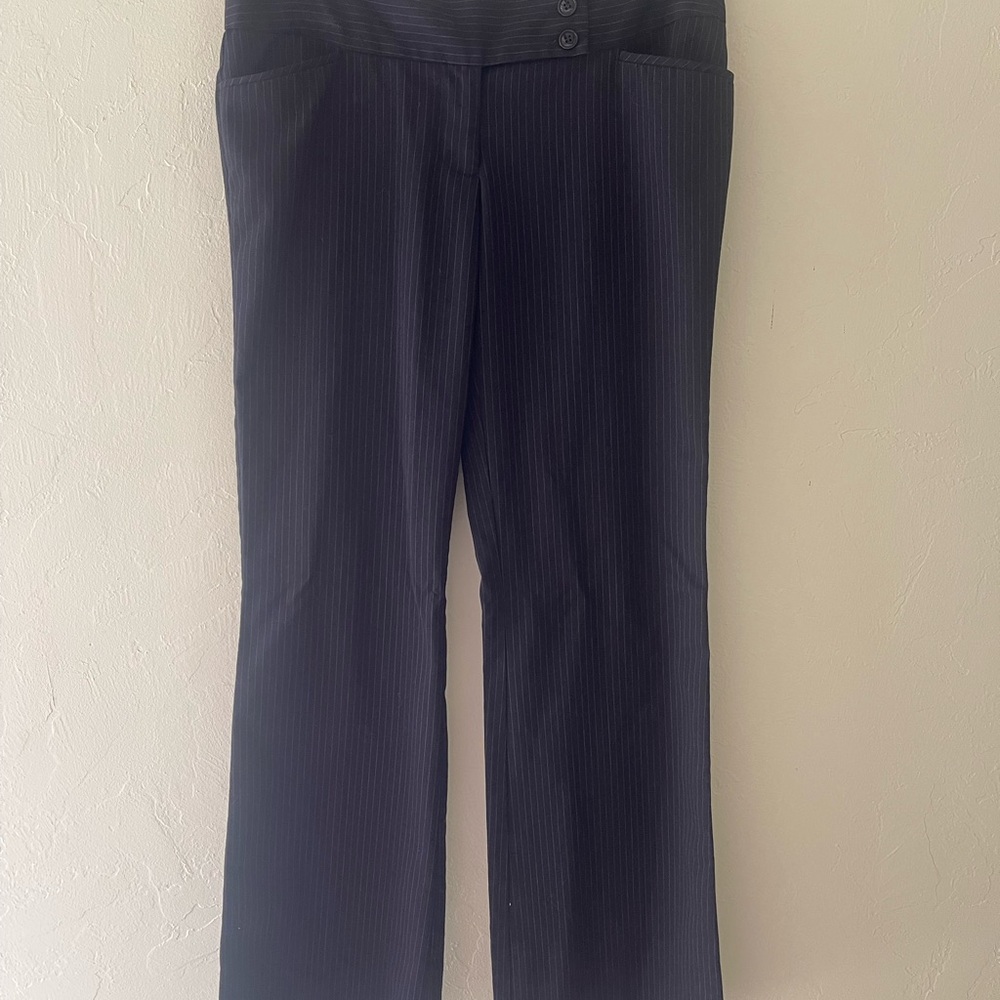 STOOSHY Black Pinstripe Trousers